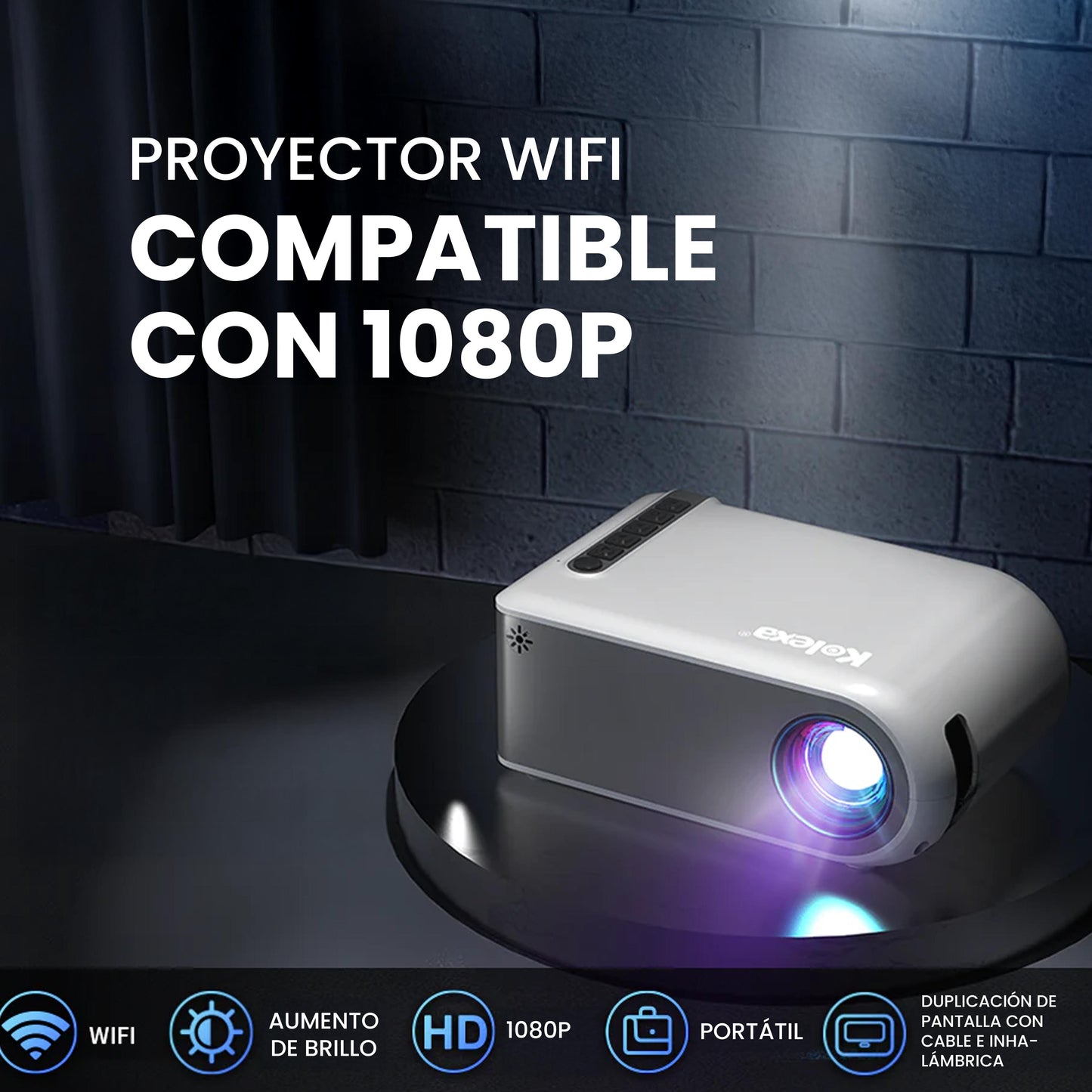 Mini proyector WiFi Full HD 1080p Kolexa compacto y portátil para entretenimiento en casa