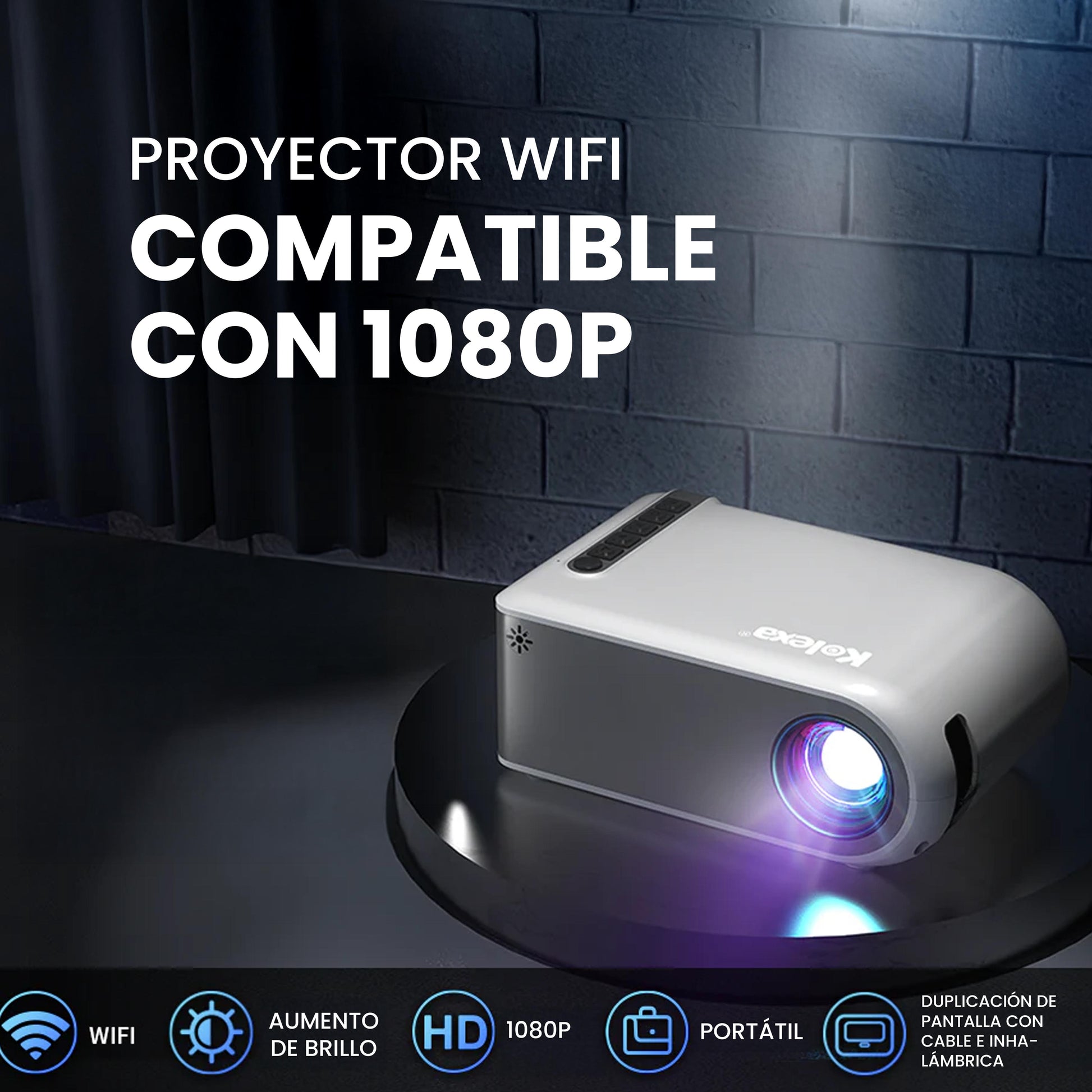 Mini proyector WiFi Full HD 1080p Kolexa compacto y portátil para entretenimiento en casa